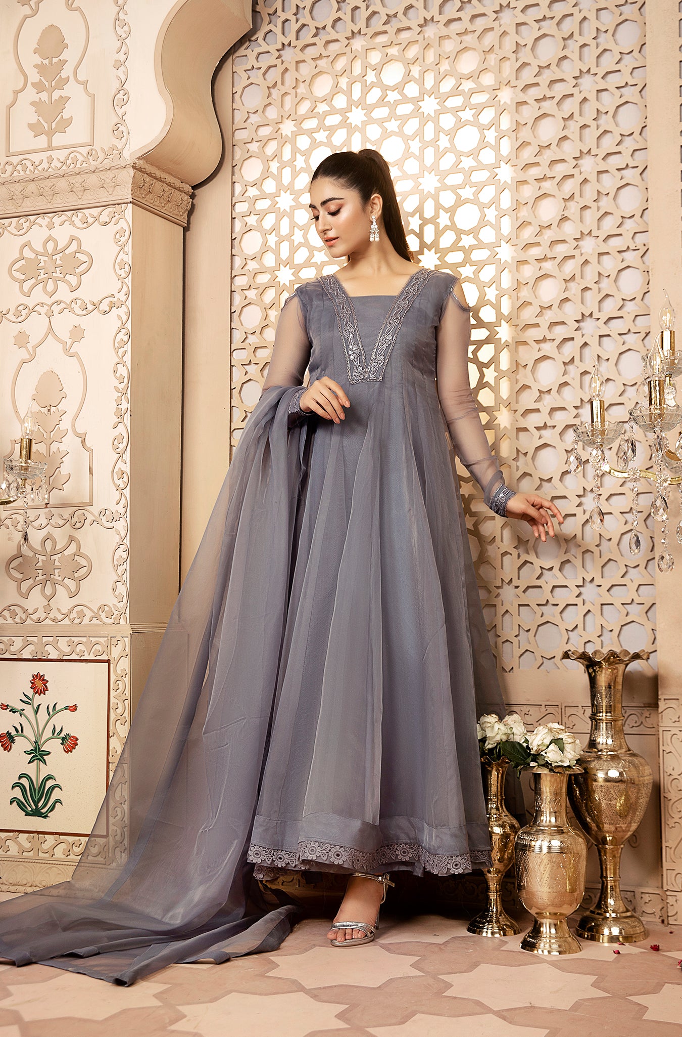 plain organza dress design Pista Color Simple Soft Organza Gown